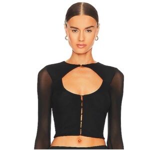 superdown Black Sheer Sleeve Crop Top